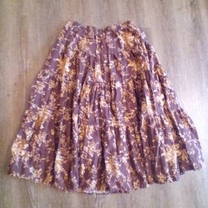 Vintage Willowbend Boho Peasant Maxi Skirt - Brown with Cream Flowers. Size XL.